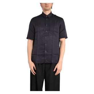 Patrizia Pepe Patrizia Pepe, Short Sleeve Shirts, male, Blue, Size: 2XL Twill Short-sleeve Shirt
