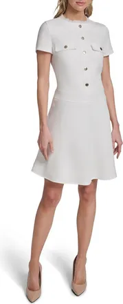 Tommy Hilfiger Novelty Woven Fit & Flare Dress in Ivory at Nordstrom Rack, Size 10