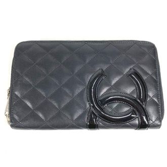 Chanel Cambon Black Pink Leather Long Wallet (Bi-Fold) (Pre-Owned)