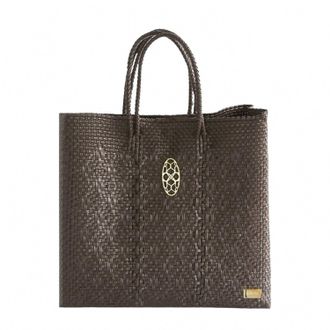 Lola's Bag Womens Medium Woven Shoulder Strap Tote Bag In Brown
