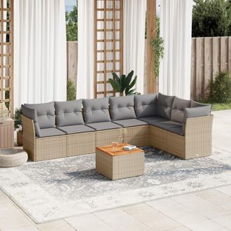 vidaXL Vidaxl - Juego De Sof&aacute;s De Jard&iacute;n Con Cojines Beige 8 Pzas Rat&aacute;n Pe