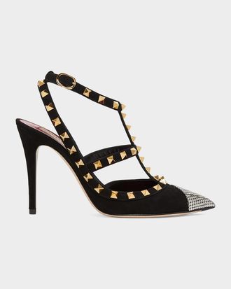 Valentino Garavani Rockstud 100mm Studded Suede Strappy Pumps