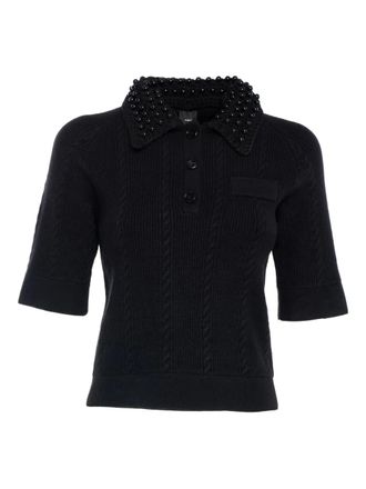 Pinko Kabelgebreide polotop met kralenkraag - Zwart