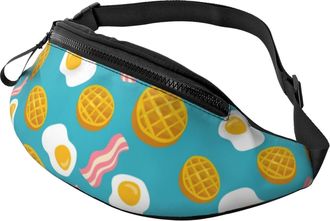 Generic Eggs Waffle And Bacon Bum Bags Bum Bag Adjustable Waistpacks For Cycling Sport Hiking 14X35Cm