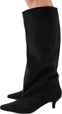 Misspap Low Stiletto Faux Suede Slouch Knee High Boots, 4, Black