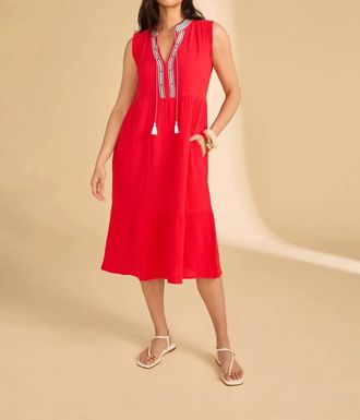 FDJ Cap Sleeve Tiered Midi Dress In Lava Red