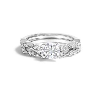 House of Brilliance 14K White Gold 1.0 Cttw Lab Grown Diamond Vintage Style Marquise Link Bridal Ring Set at Nordstrom, Size 10