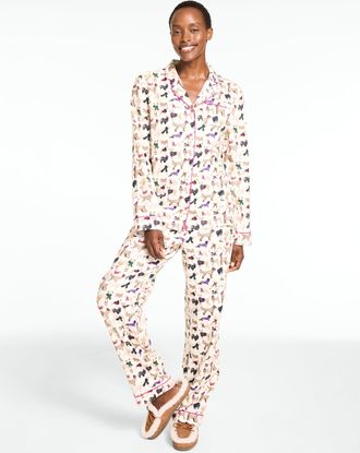Talbots Plus Size - Cotton Flannel Pajama Set - Sketch Dogs - Ivory - 1X Talbots