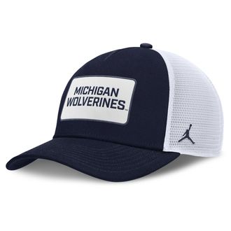 Nike Jordan Michigan Sideline Gameday Rope Jordan Brand College Trucker Adjustable Hat in Blue | JC97044PMWN-Z6W