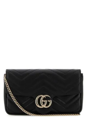 Gucci Black Leather Small Gg Marmont Shoulder Bag