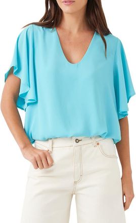 Karen Kane Flutter Sleeve V-Neck Top in Aqua at Nordstrom, Size X-Small P