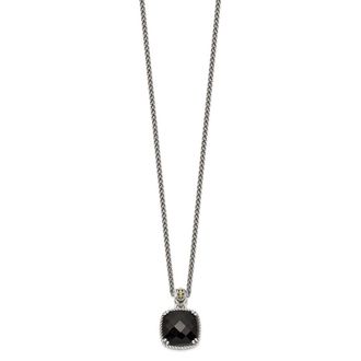 Diamond2Deal Sterling Silver with 14K Accent Checkerboard-cut Black Onyx Pendant Necklace