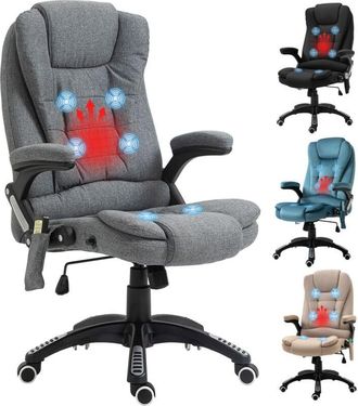 Vinsetto Vinsetto - Silla De Masaje Reclinable Hasta 130&deg; Con 6 Puntos De Masaje Funci&oacute;n De Calefacci&oacute;n Altura Ajustable Y Ruedas 68x72x110-120 Cm