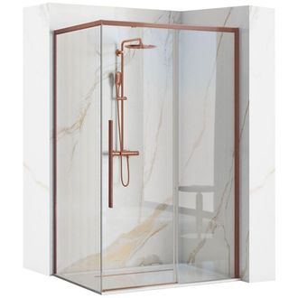 Rea Cabina De Ducha Rea Solar 100x80 Brush Copper + Plato De Ducha Savoy White