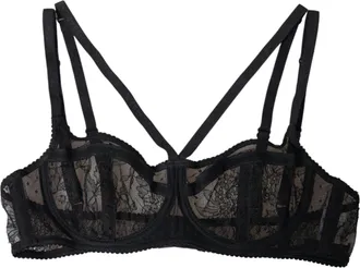 Dolce & Gabbana Black Floral Lace Nylon Balconcino Bra Womens Underwear