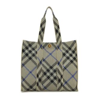 Burberry Tote Bags, female, Multicolor, Size: ONE SIZE Embroidered Canvas Medium Check Shopping Bag