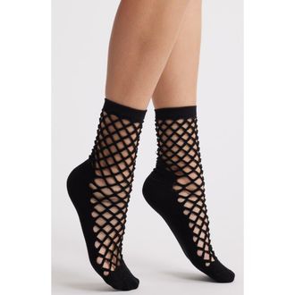 Stems Netted Crew Socks in Black at Nordstrom