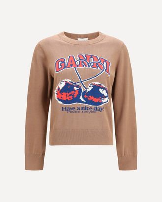 Ganni Cherry-print cotton Sweater Female XS