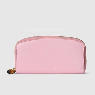 Gucci Zip Around Wallet With Bamboo, Pink, Leather