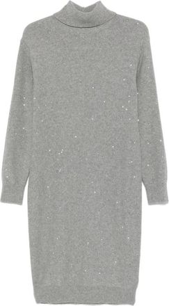 PESERICO Pailletten Midi Jurk Antraciet Grijs - Dames - Kleedjes - Grijs - L - Pailletten - Kleedjes
