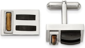 Diamond2Deal Stainless Steel Brushed and Polished Black IP-plated with Tigers Eye Cufflinks