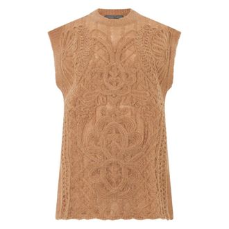 Alberta Ferretti Truien & Vesten, Dames, Beige, L, Wol, Gebreide Top Zonder Mouwen met Ronde Hals