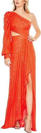 Mac Duggal One-Shoulder Cut-Out Gown