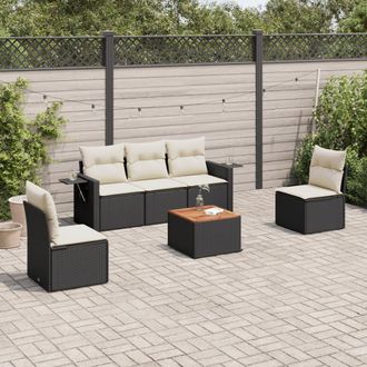 vidaXL Vidaxl - Set De Sof&aacute;s De Jard&iacute;n 6 Piezas Y Cojines Rat&aacute;n Sint&eacute;tico Negro