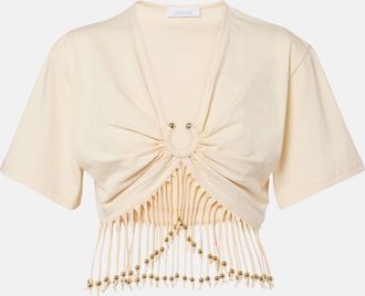 Paco Rabanne Embellished cotton jersey crop top