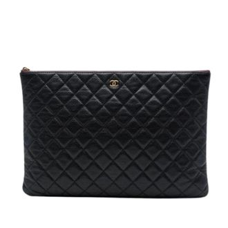 Chanel Pre-owned Quilted Caviar Leather Clutch - Dames - Pre-owned - Zwart - Maat: ONE Size Leer