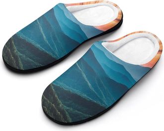 Generic Smoky Mountains Sunrise Mens House Slippers Memory Foam Washable Cotton Slip on Home Shoes