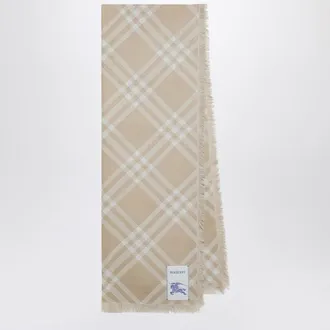 Burberry Beige/ecru Check silk and wool scarf