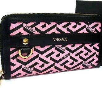 Versace Black Pink Leather Long Wallet (Bi-Fold) (Pre-Owned)