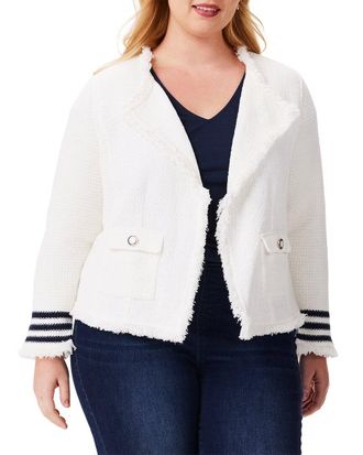 Nic+Zoe Nic+Zoe Plus Subtle Stripe Fringe Mix Knit Jacket
