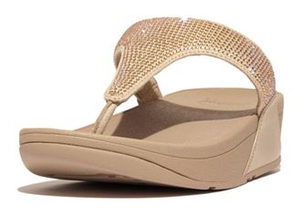 FitFlop Dianette FITFLOP LULU CRYSTAL EMBELLISHED TOE-POST SANDALS - HOTFIX, Damen, Gr. 36, beige, Textil, Glitzer, Schuhe Dianette, Keilabsatz, Sommerschuh, 