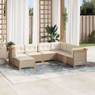 vidaXL Set Sof&aacute;s De Jard&iacute;n 7 Piezas Y Cojines Rat&aacute;n Sint&eacute;tico Beige Vidaxl