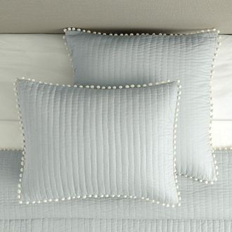 Ballard Designs Audree Pom Pom Quilted Sham - Indigo Standard - Ballard Designs