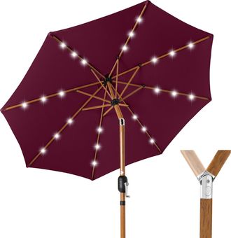 Best Choice Products 10ft Solar LED Lighted Outdoor Woodgrain Pattern Steel Market Patio Umbrella