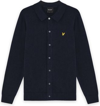 Lyle & Scott Mid Knits Katoenen Gebreid Shirt - Heren - Vesten - Blauw - L - Katoen - Truien & Vesten