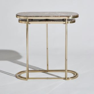 Maisons du monde Set de 2 mesas auxiliares de m&aacute;rmol y acero dorado