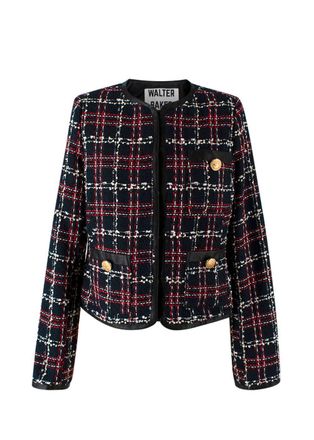 Walter Baker Red and Navy Checkered Tweed Jacket Size XS