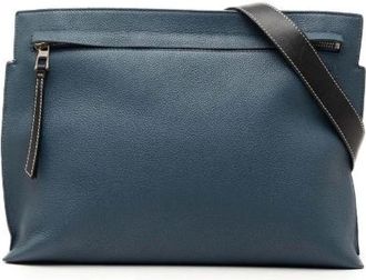 Loewe Pre-owned Cross Body Bags, male, Blue, Size: ONE SIZE Pre-owned Anagram T Messenger Leather Shoulder Bag