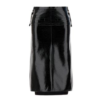 Courr&egrave;ges Vinyl midi-rok met geborduurd logo - Dames - Rokken - Zwart - Maat: 2XS Vinyl