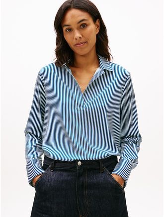 Tommy Hilfiger Womens Stripe Pullover Shirt - Blue - XXL
