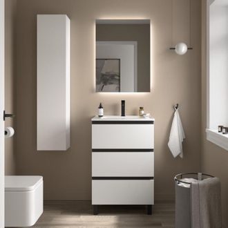 Cygnus Bath Mueble De Ba&ntilde;o Bequia Metal 3c 60cm Blanco Mate Lavabo Porcelana