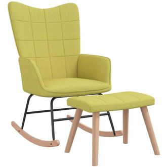 vidaXL Silla Mecedora Con Reposapi&eacute;s Tela Verde Vidaxl