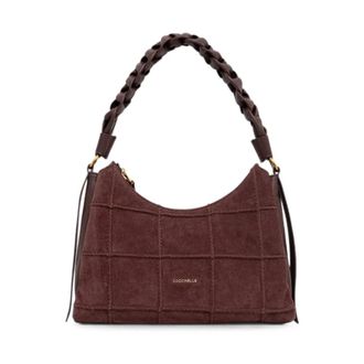 Coccinelle Boheme Check Embroidery - Dames - Schoudertassen - Bruin - ONE Size - Su&egrave;de - Tassen
