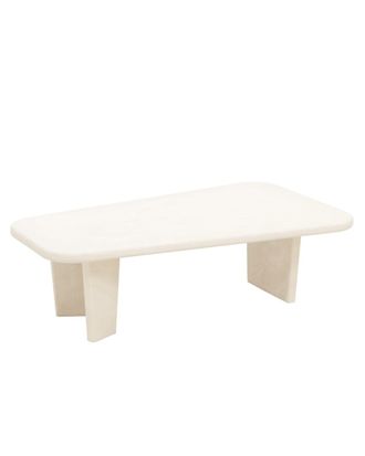 Deco Wood Mesa de centro de microcemento con tres patas blanco roto 100x30cm
