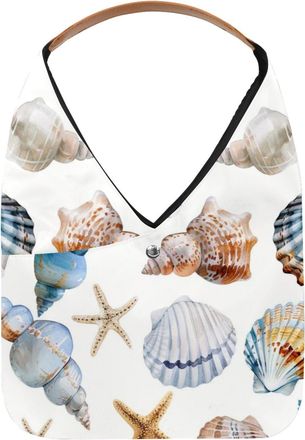 Generic Fesh Seashell Pattern Reusable Lightweight Grocery Bags - Foldable Into Compact Pouch, Washable & Sturdy, Multipurpose for Shopping and Travel