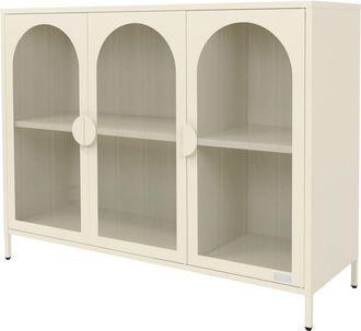 ML Design Vitrina de 3 puertas crema 120 cm de metal con 4 compartimentos